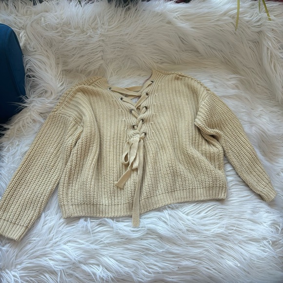 Windsor lace up cream sweater, medium - Picture 2 of 4